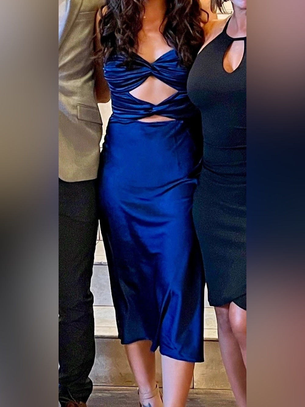 Blue satin cutout midi